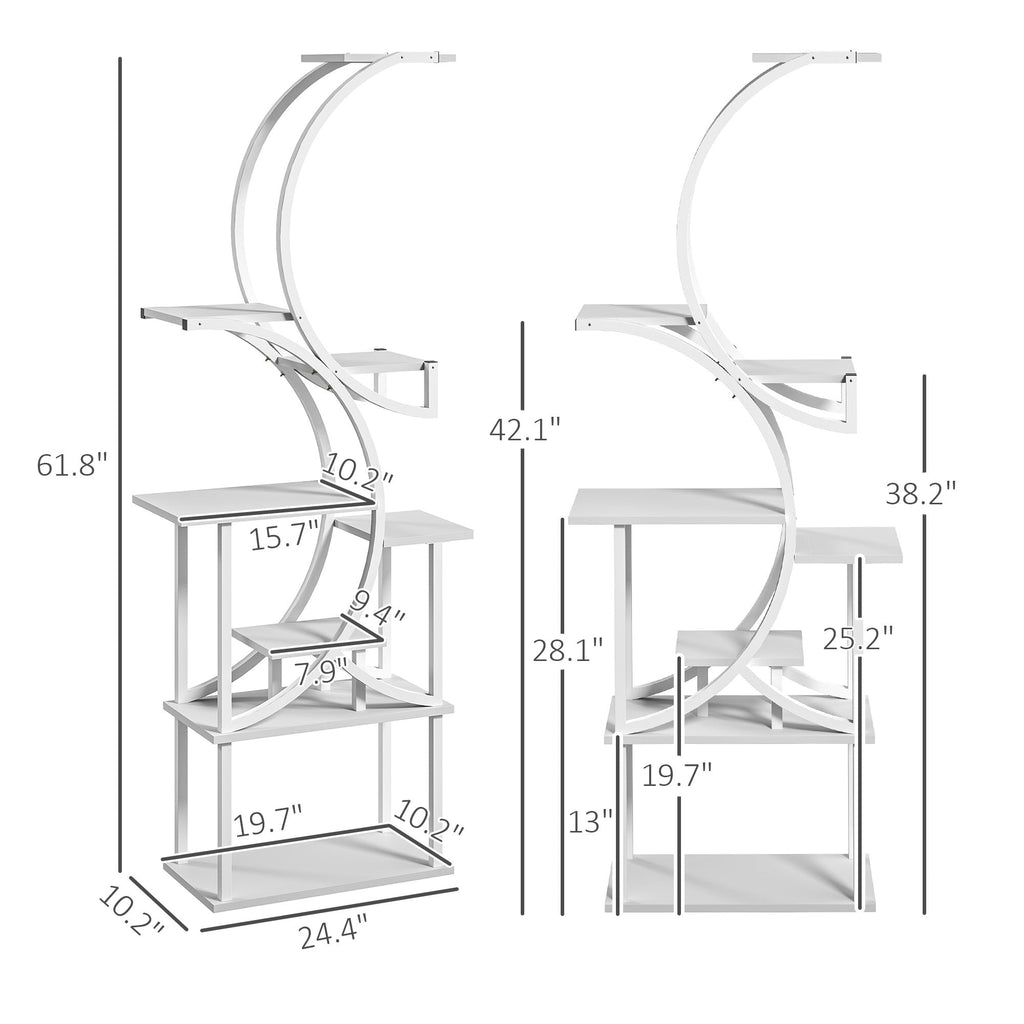 White S-Shaped Plant Stand with 8 Tiers - White