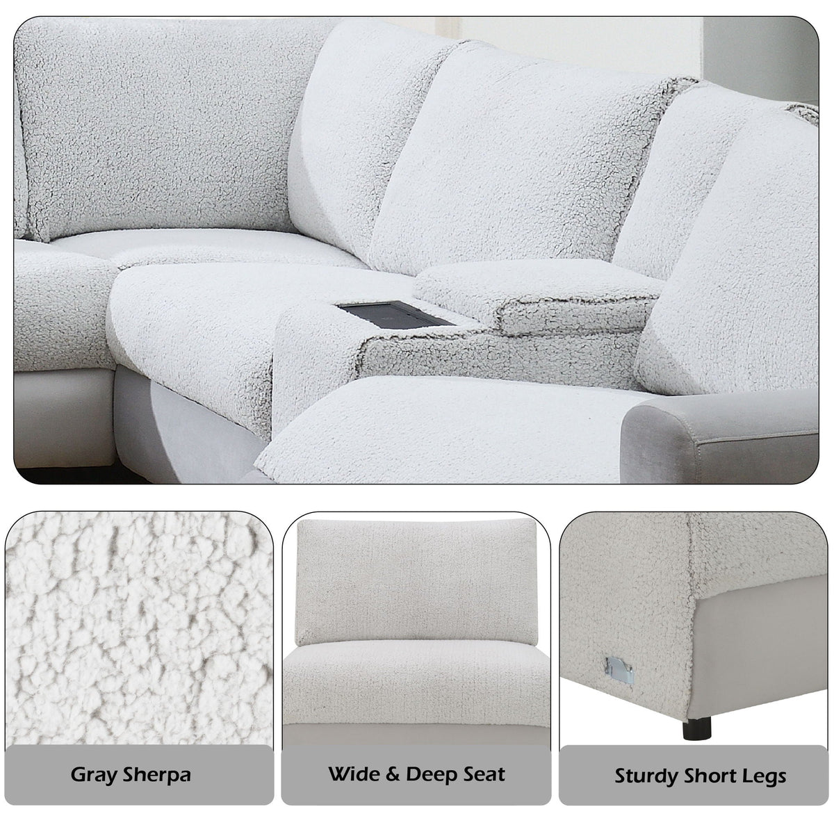 Modular Power Recliner Sectional with Cup Holders and Wireless Charging - Gray