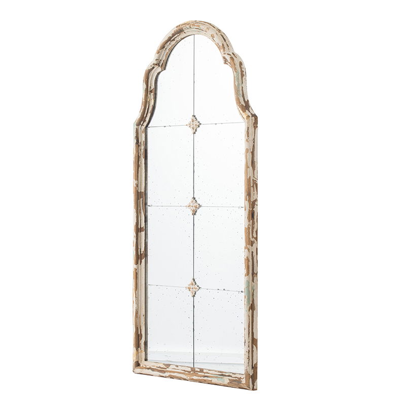 Large & Framed Arched Wall Mirror with Decorative Window Design - Cream