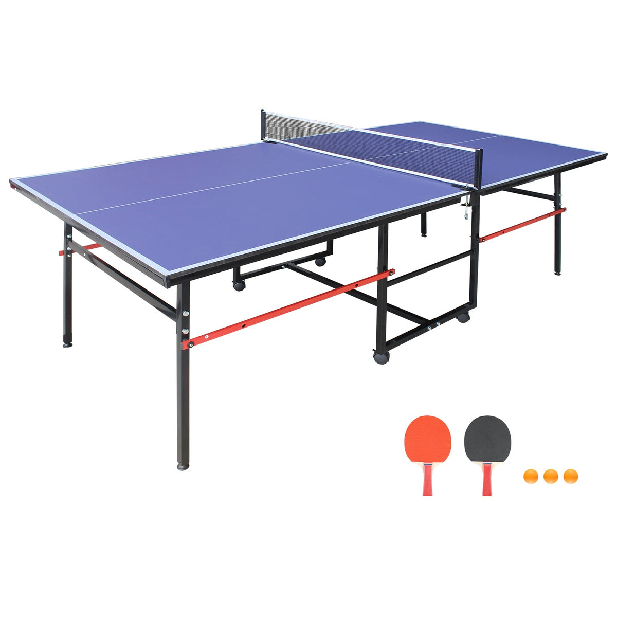 8ft Foldable Table Tennis Table Set with Portable Design - Blue