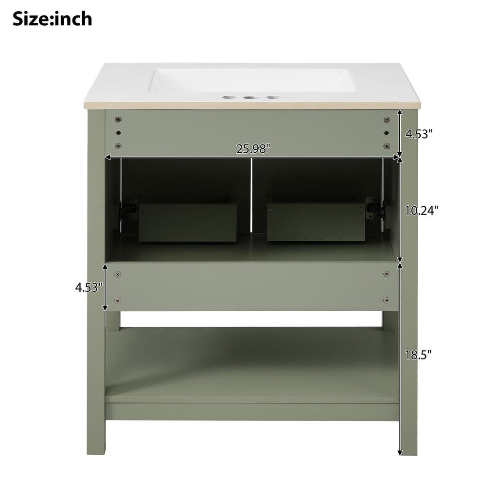 Elegant Bathroom Vanity with Ceramic Sink and Storage - White or Green