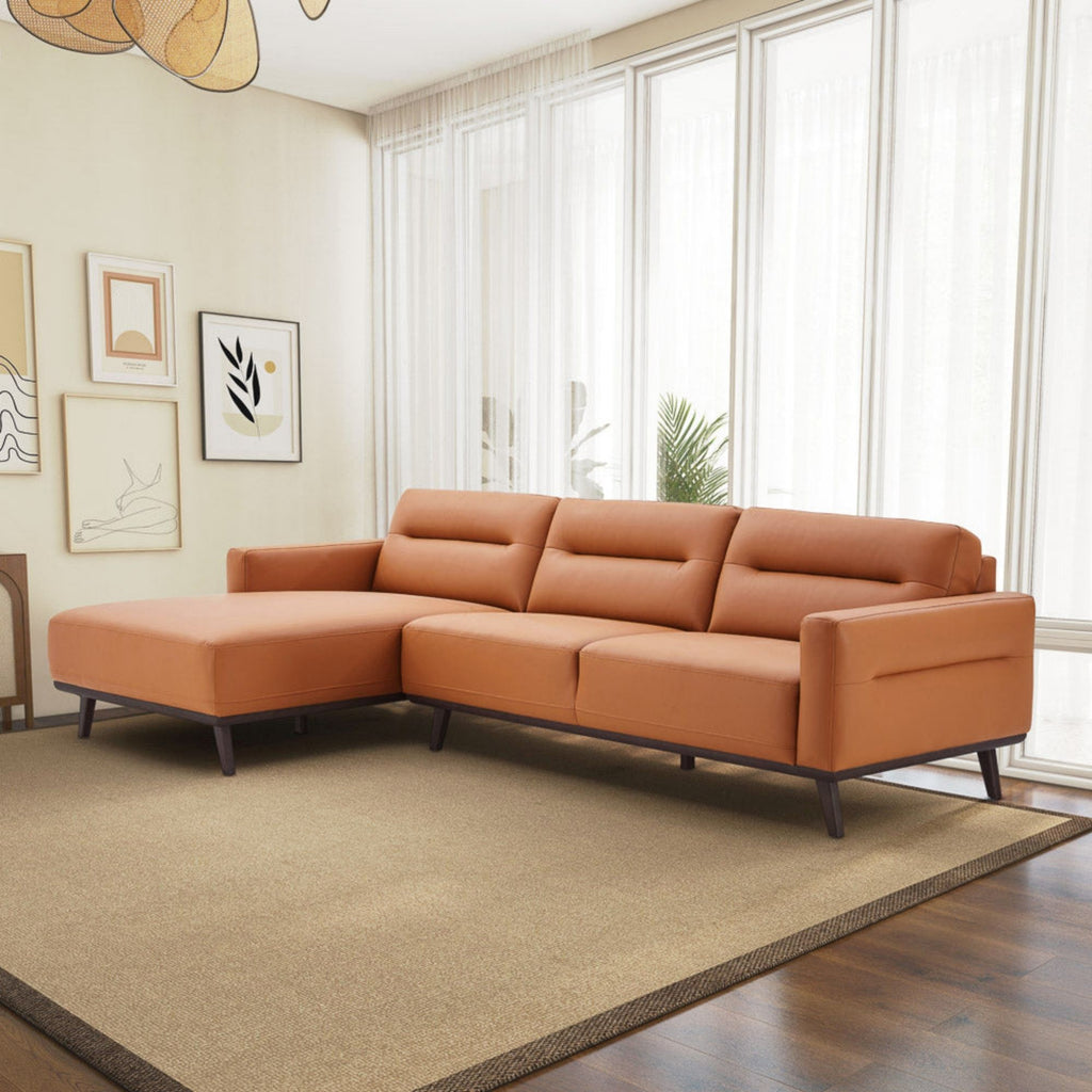 L-Shaped Sectional Couch with Solid Wood Frame and Vegan Upholstery - Yellow or Light Brown