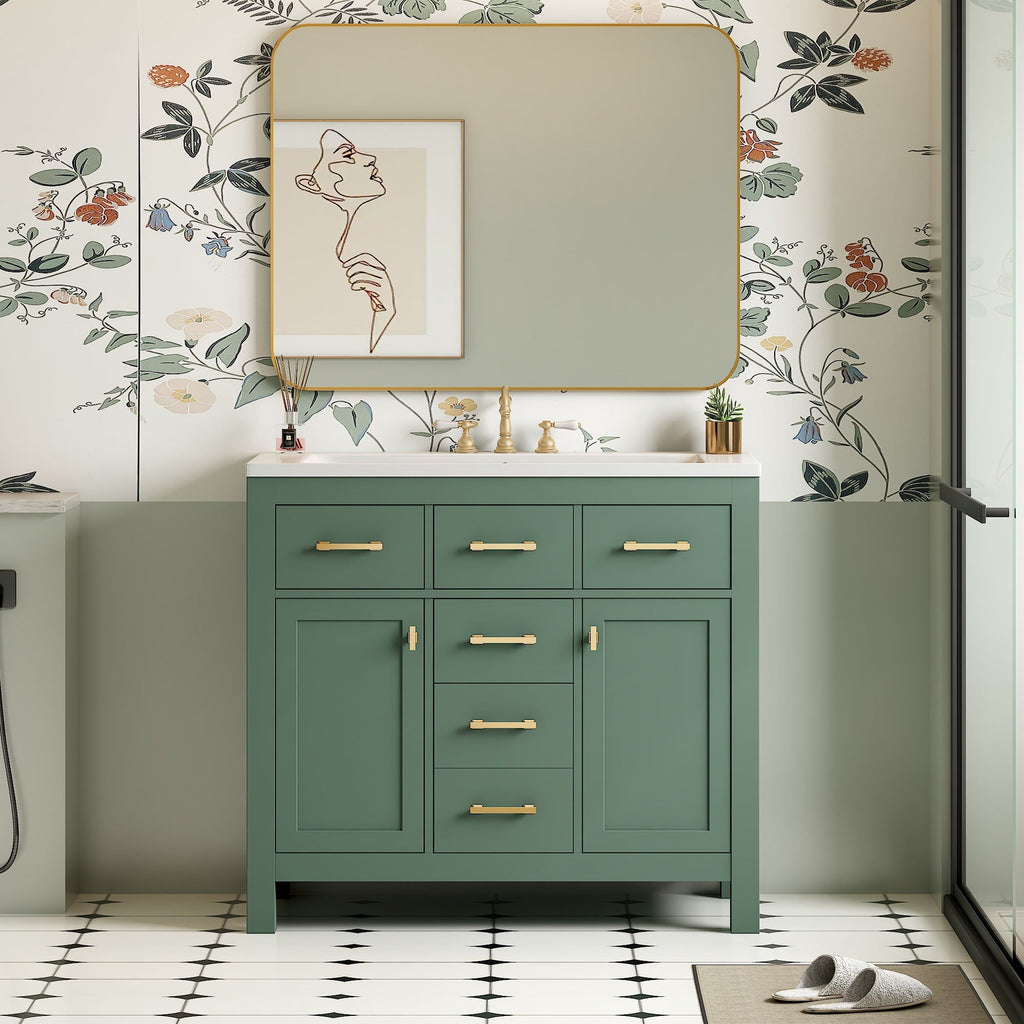 Modern Bathroom Vanity With 36" Resin Sink – 4 Drawer Storage Cabinet