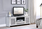 Mirrored TV Stand with Faux Diamonds and Storage - Silver