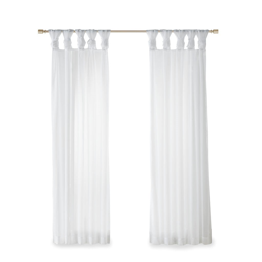 Twist Tab Voile Sheer Window Pair with Twist Tab Top - White
