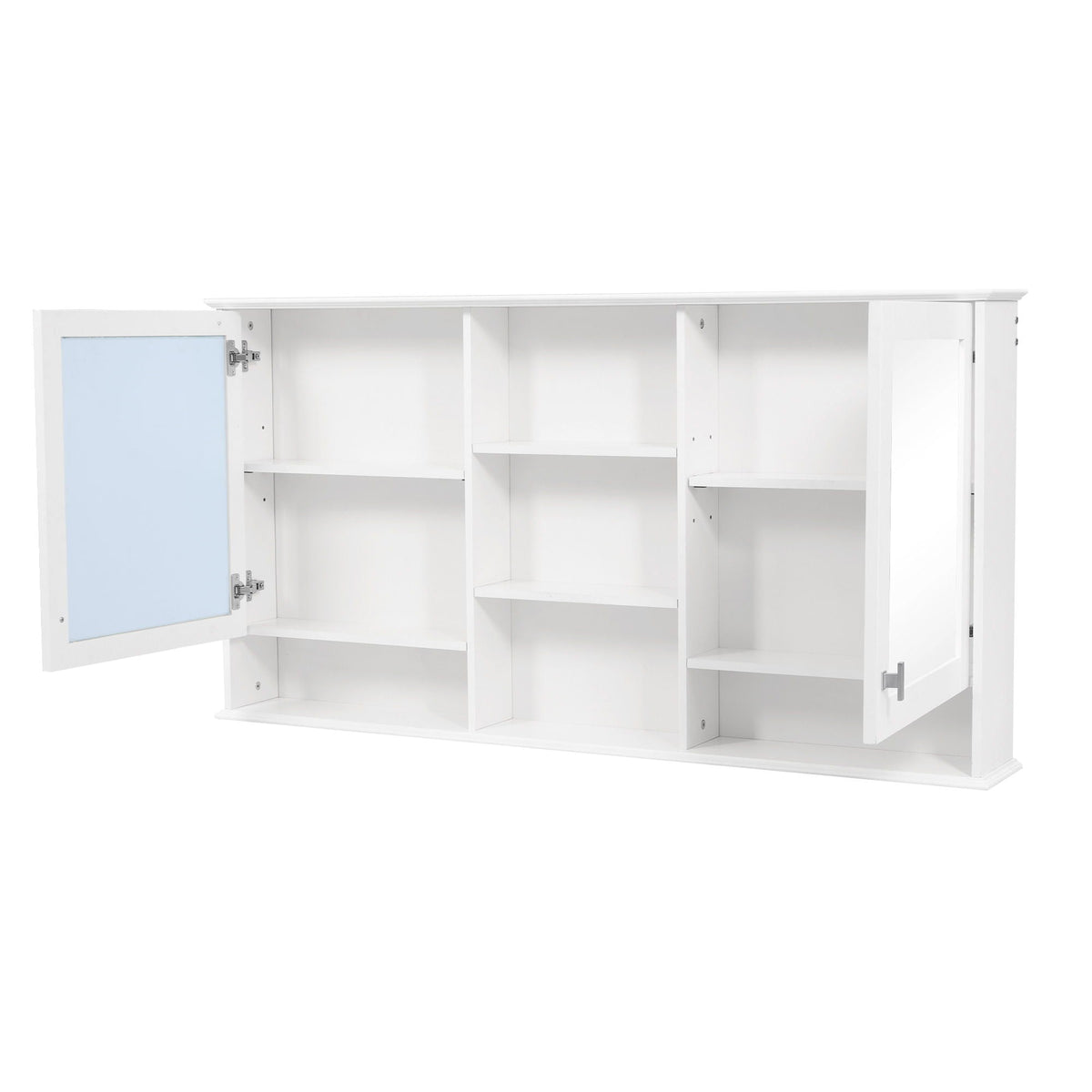 Wall Mount Mirror Cabinet with Adjustable Shelves - White