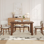 63-Inch Walnut-Finish Dining Set with 4 Upholstered Chairs