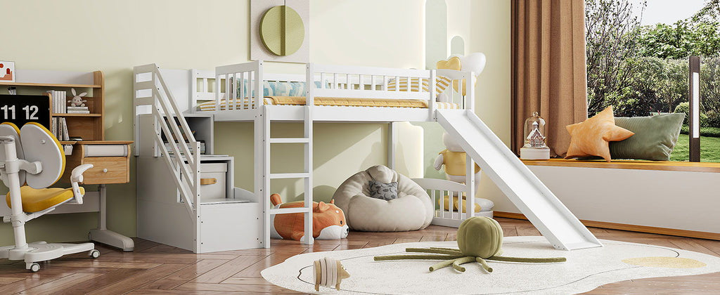 Loft Stairway Bed with Drawers and Convertible Ladder - Twin