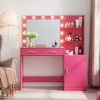 Vanity Desk with Mirror and Adjustable LED Lights - Black or Pink