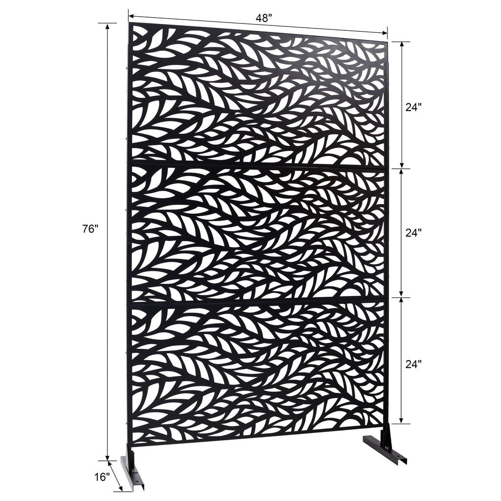 Metal Privacy Screen Room Divider with Freestanding Design - Black