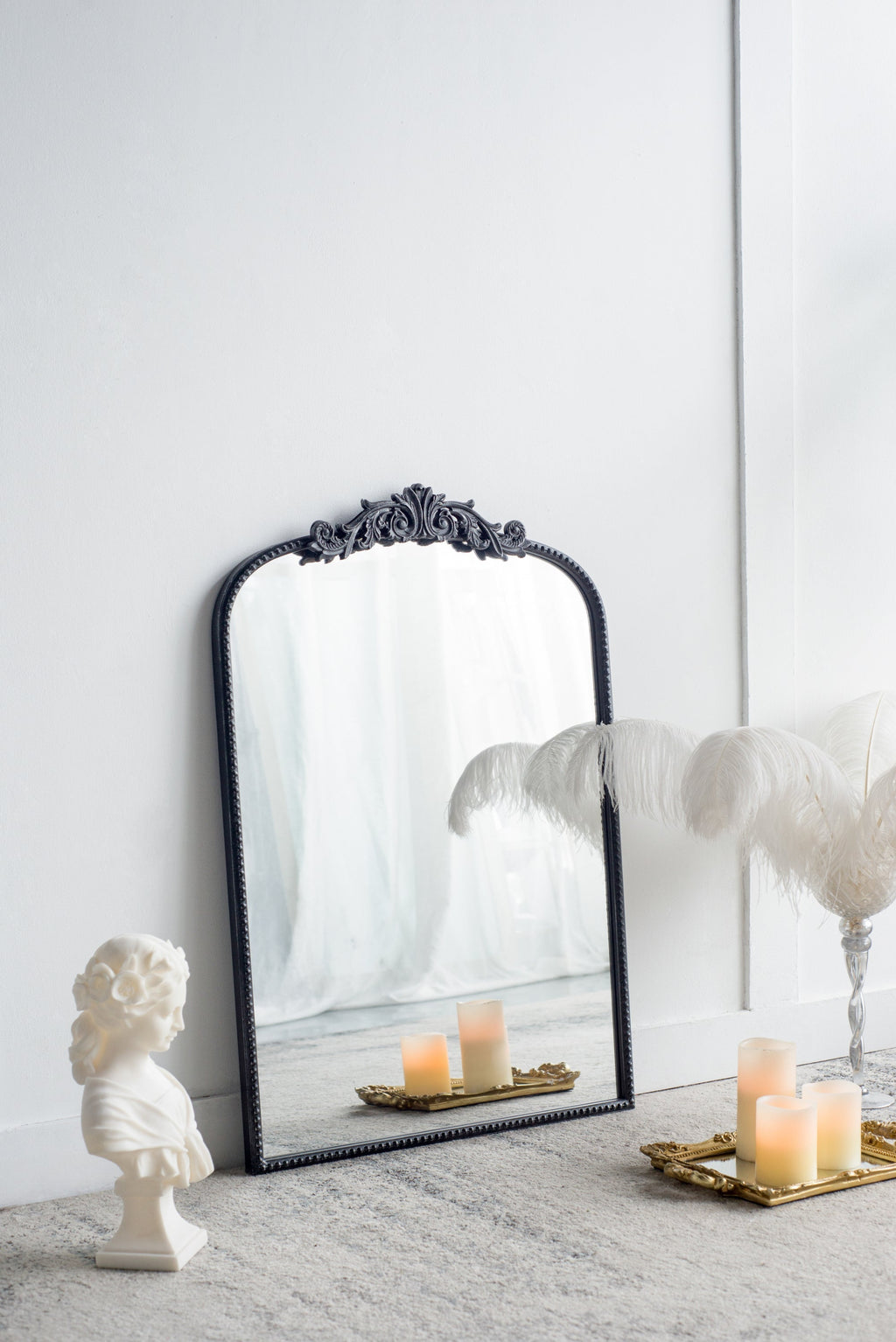 Baroque Grand Wall Mirror with Black Matte Iron Frame - Black