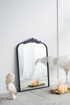 Baroque Grand Wall Mirror with Black Matte Iron Frame - Black