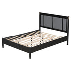 Solid Wood Queen Bed with 500 lbs Support and Fabric Headboard - Dark Grey