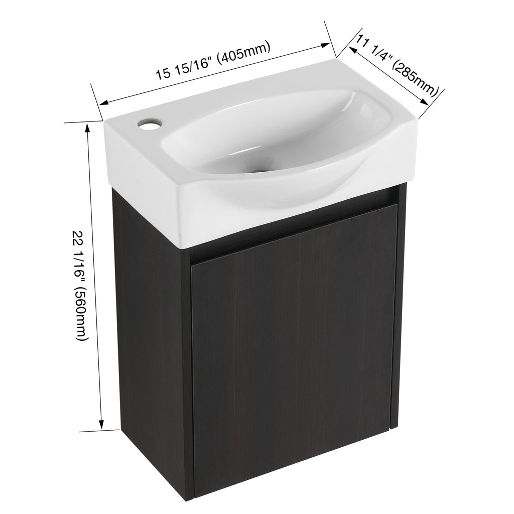 Modern Bathroom Vanity with Ceramic Basin and Storage Cabinet - Light Brown, Black, or White