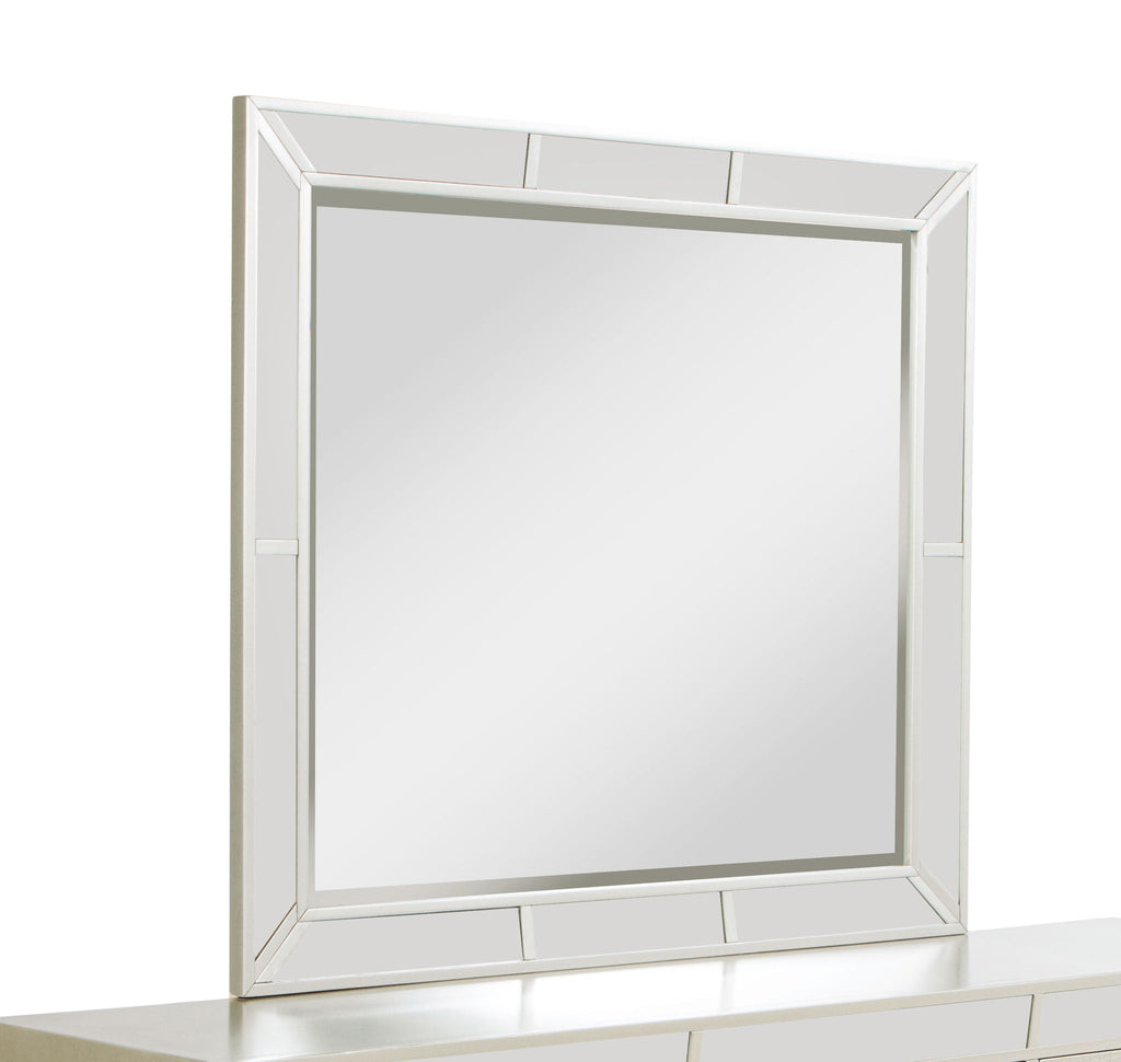 Elegant Contemporary Mirror with Framed Accents – Pearl Silver or White