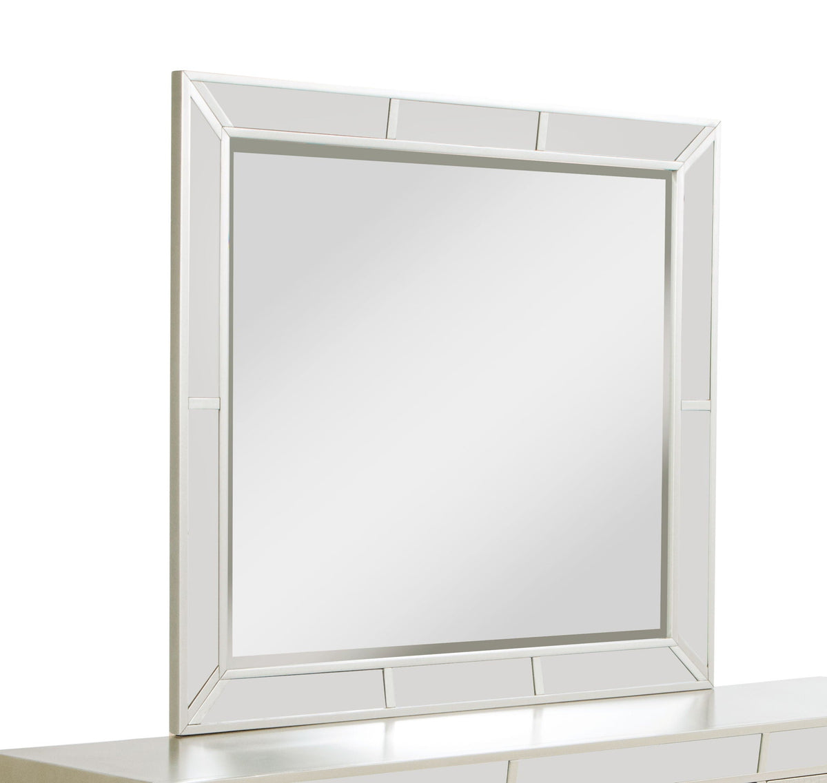 Elegant Contemporary Mirror with Framed Accents – Pearl Silver or White