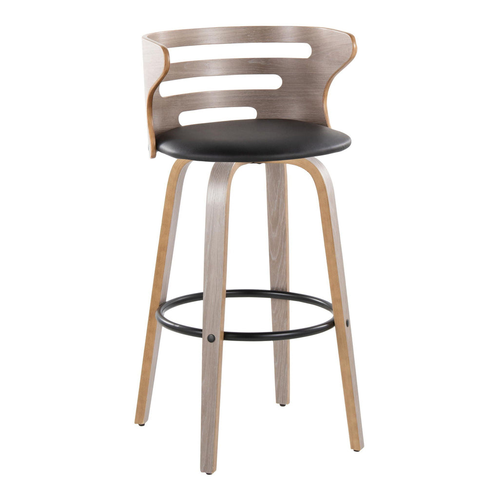 Mid Century Modern Fixed Height Barstool Set with Swivel and Footrest - Beige or Black