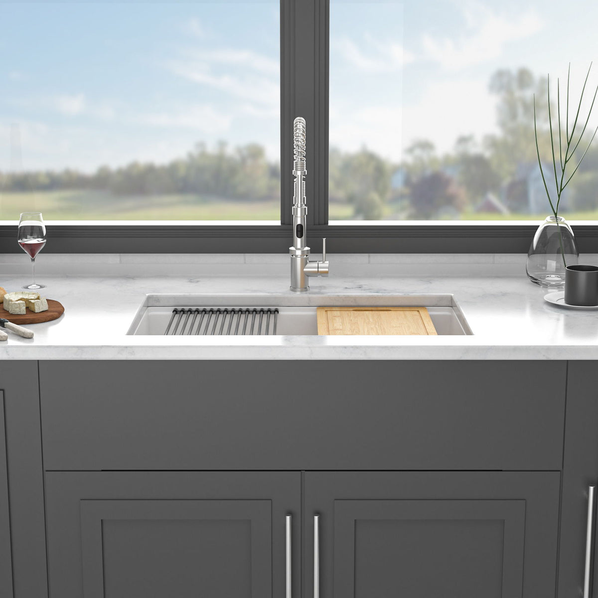 Granite Composite Workstation Undermount Kitchen Sink - Black or White