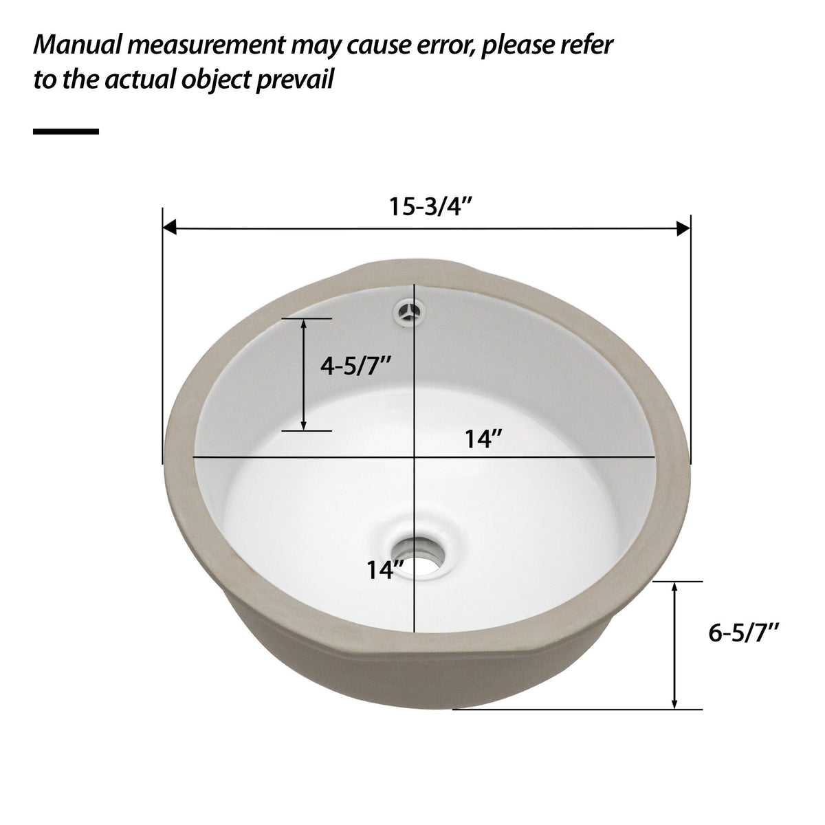 Ceramic Round Undermount Bathroom Sink with Overflow - White