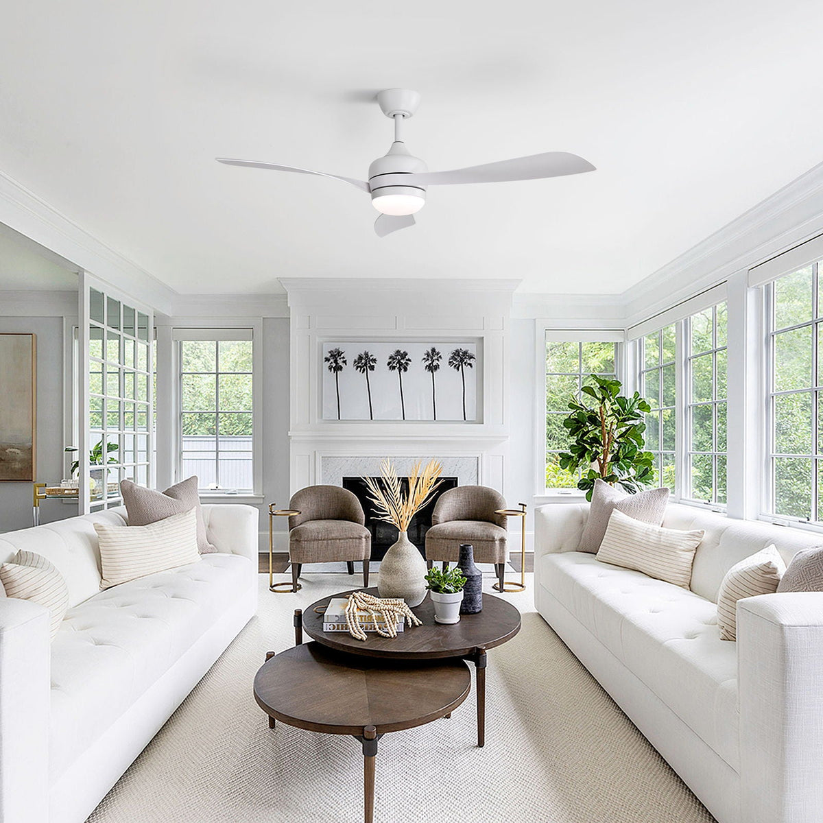 Ceiling Fan with Reversible DC Motor and Remote Control - White or Dark Brown