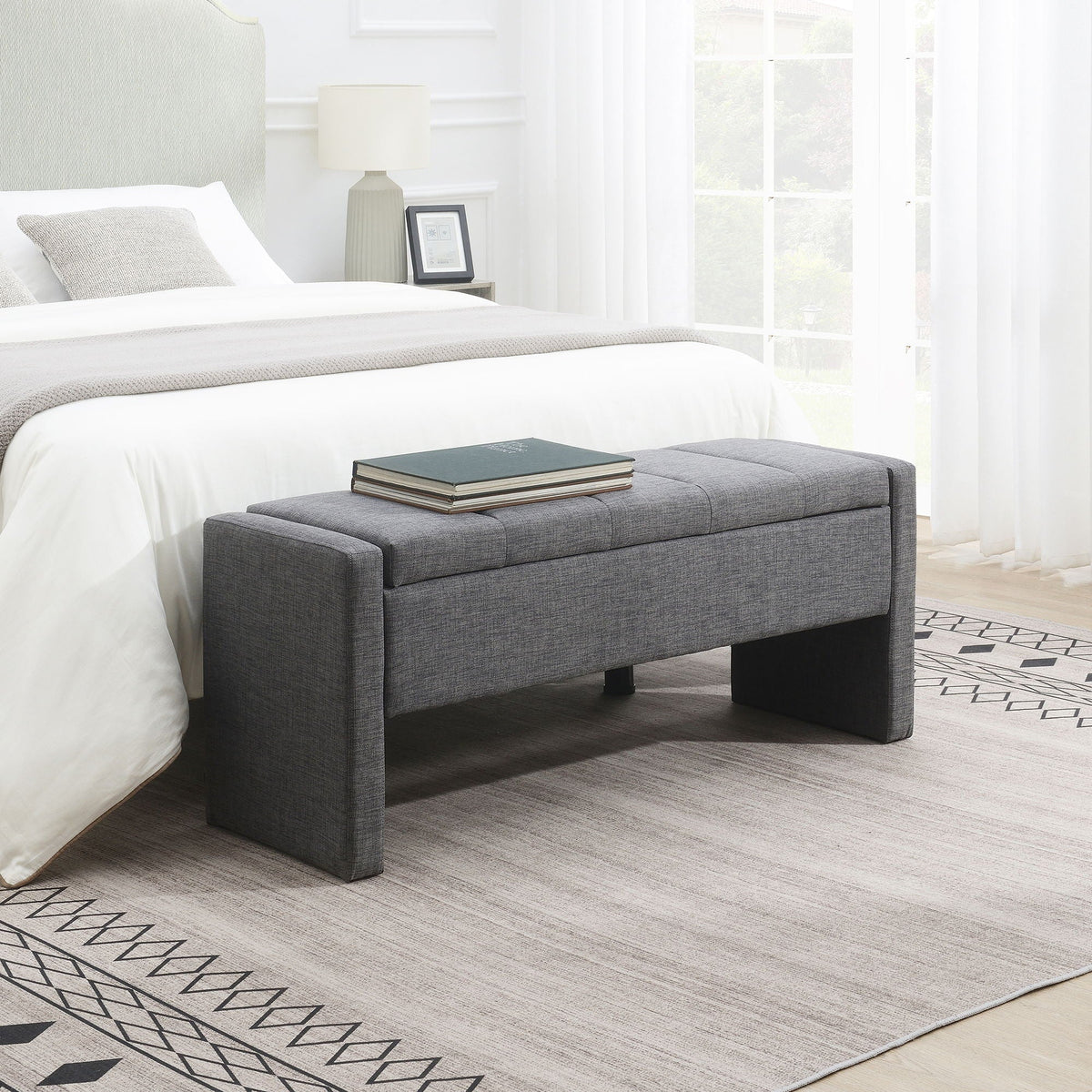 Modern Upholstered Large Bed End Bench with Hidden Storage - Multiple Colors