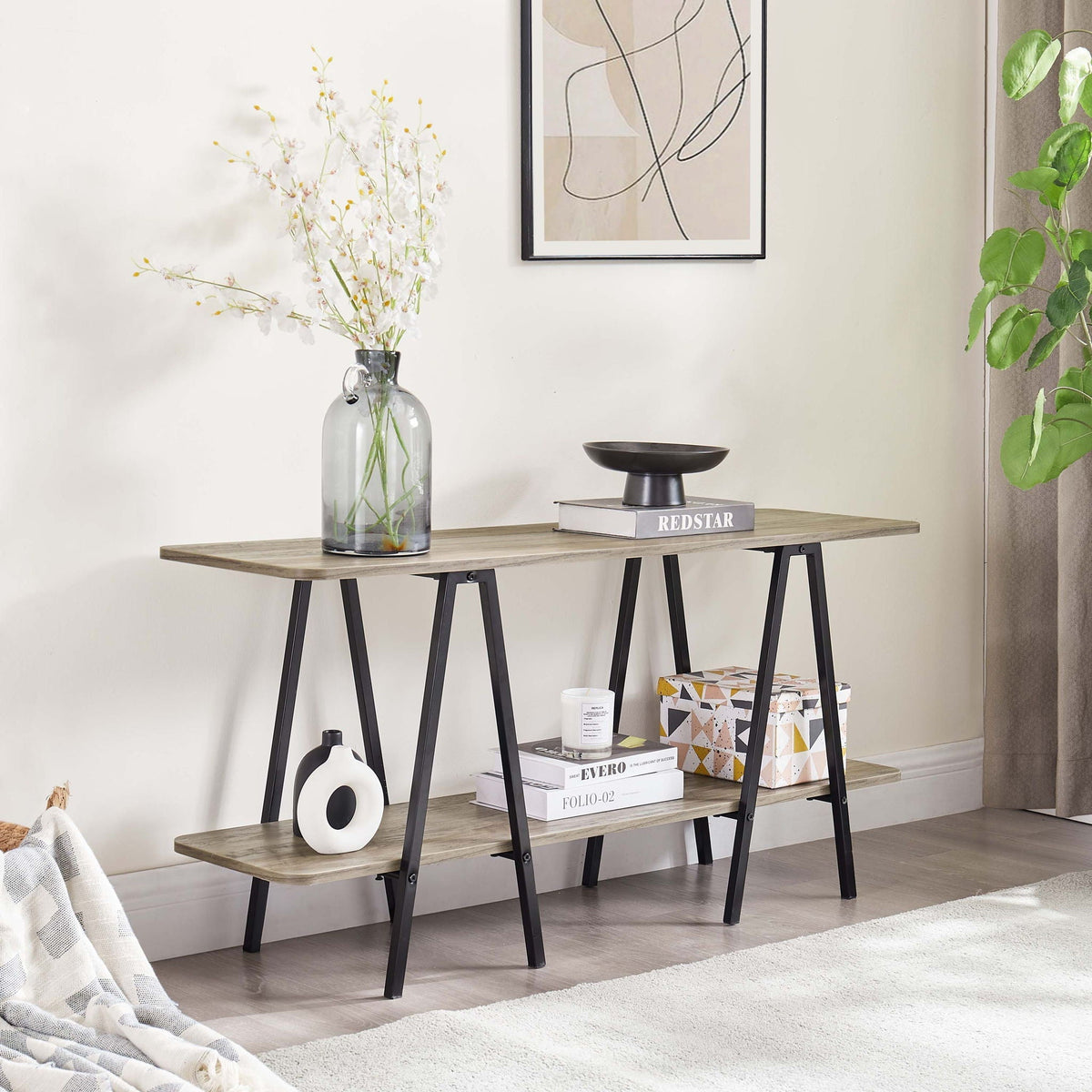 Modern Console Table with Carbon Steel Legs - Gray, White, Black
