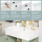 Bathroom Vanity with Single Ceramic Sink and Side Storage - Multiple Colors