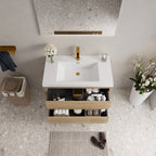 36" Wall-Mounted Bathroom Vanity with Stone Resin Sink - Modern Wood Finish