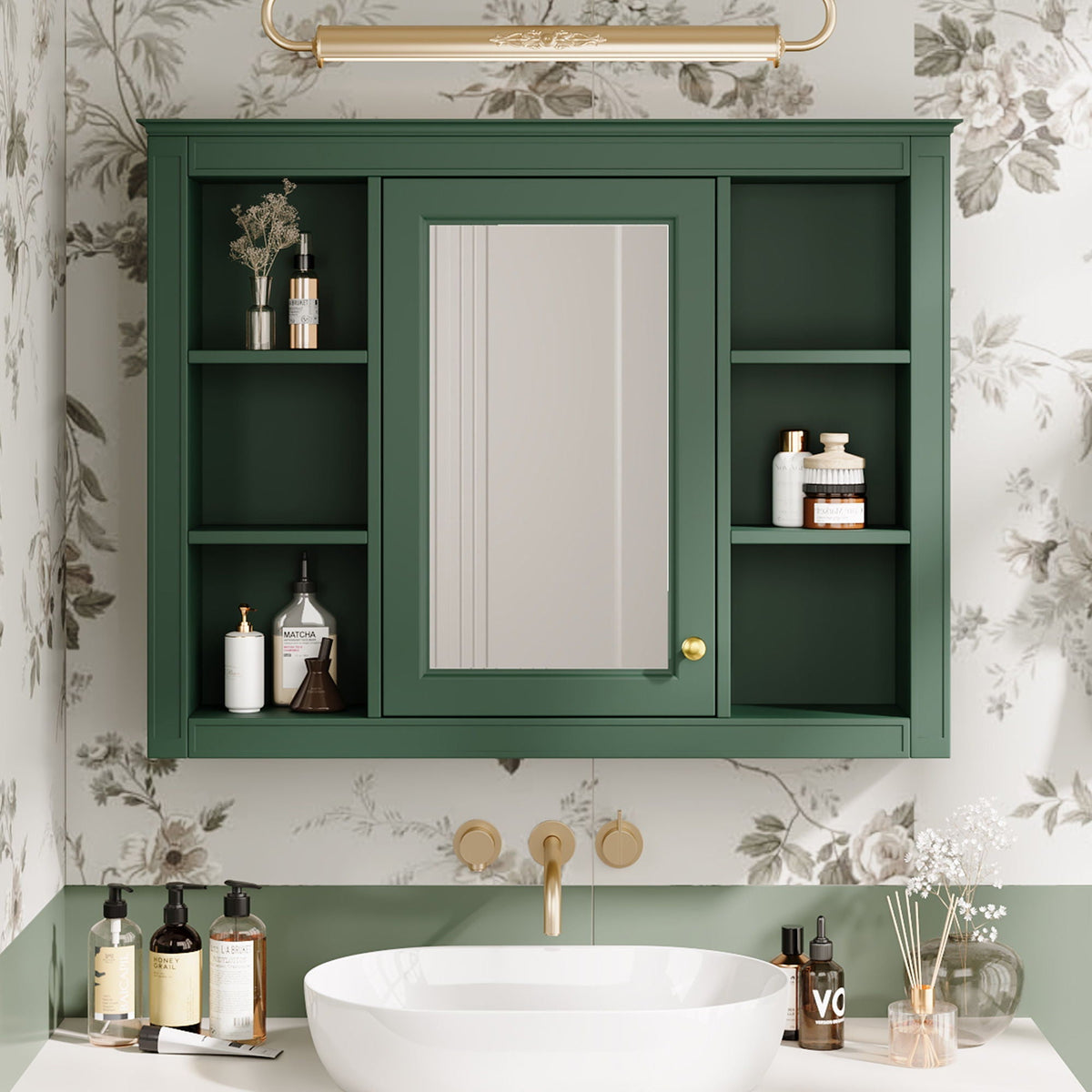 Wall Mounted Medicine Cabinet with Mirror and 6 Open Shelves - Multiple Colors