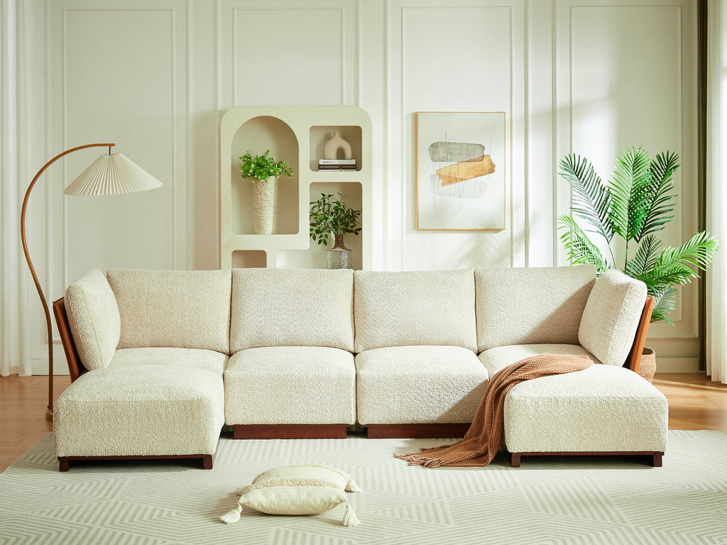 Velora 6-Piece U Shaped Boucle Modular Sectional Sofa with Deep Seating - White