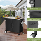 Outdoor Grill Table With Sink and Foldable Work Surface - Black