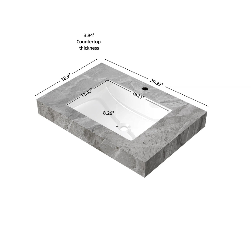 30" Bathroom Sink with Sintered Stone Countertop - Light Gray