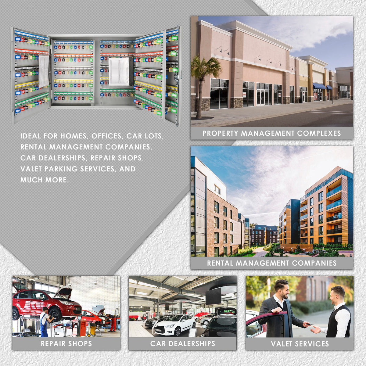 Adjustable Key Cabinet with Lock - Multiple Sizes, Gray or Black