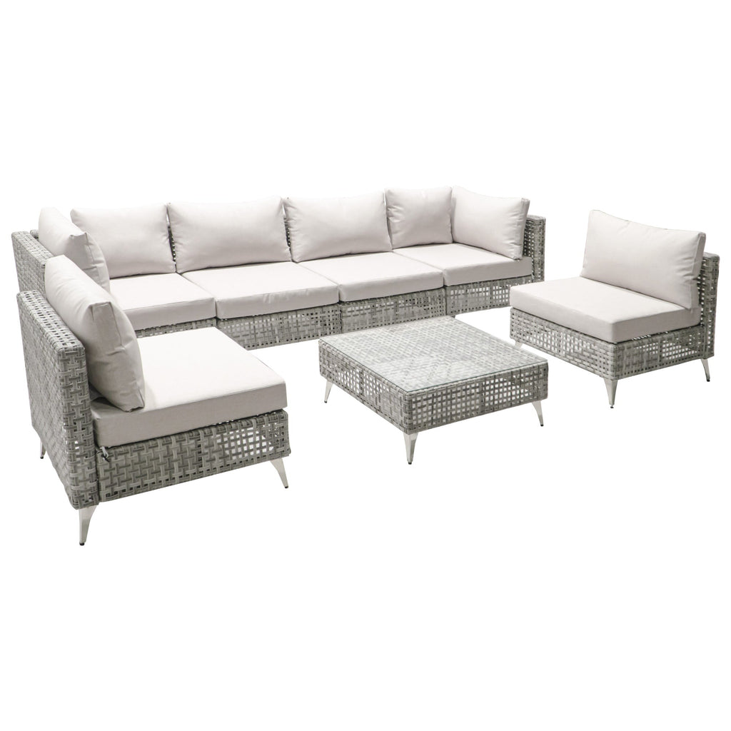7-Piece Wicker Patio Furniture Set with Water-Resistant Cushions - Neutral