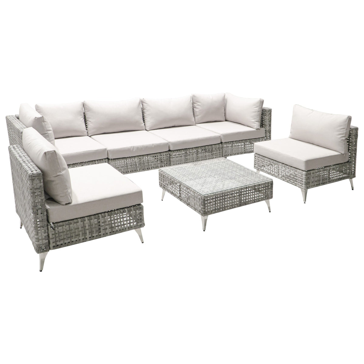 7-Piece Wicker Patio Furniture Set with Water-Resistant Cushions - Neutral