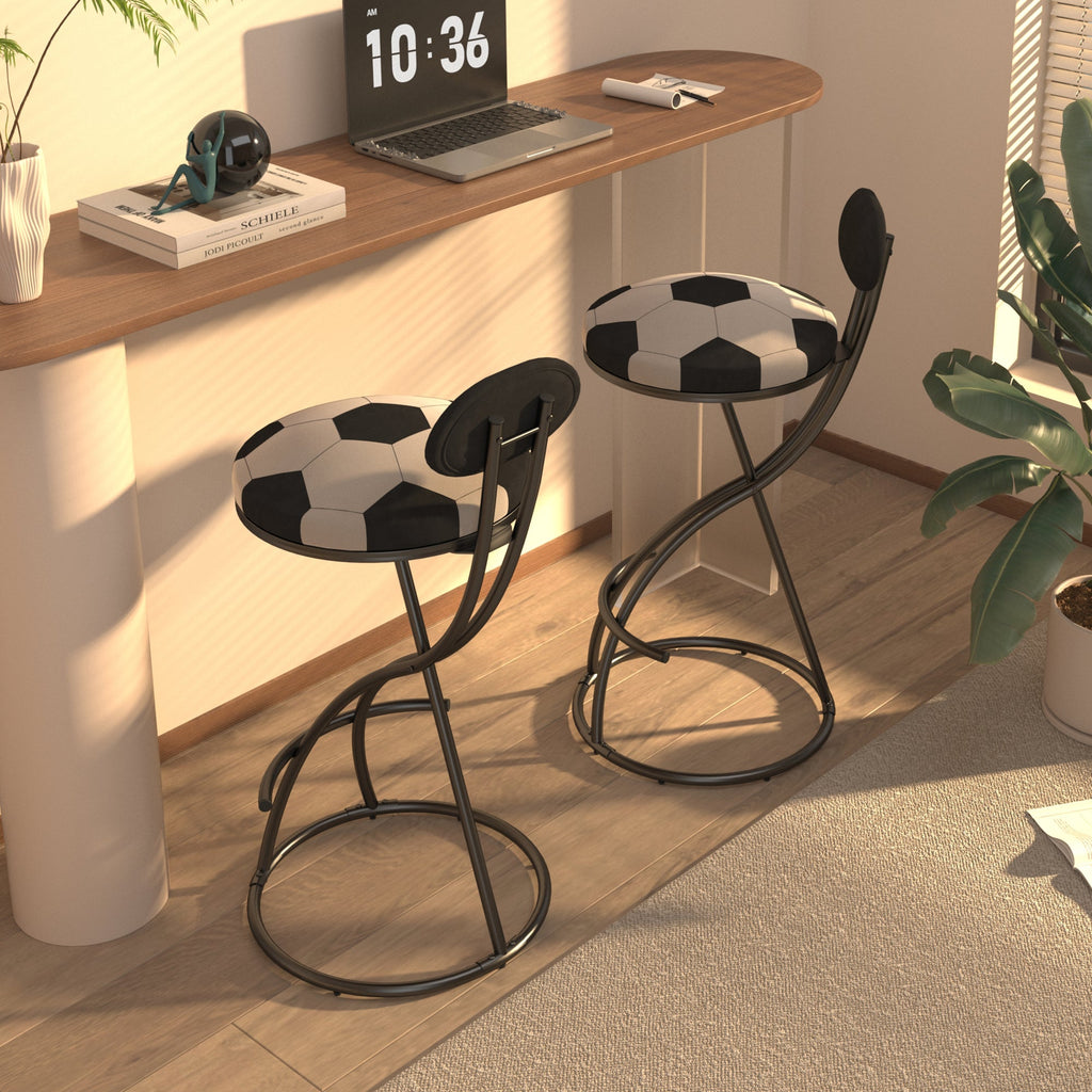 Upholstered S-shaped Barstools Set of 2 with Velvet Football Print - Black