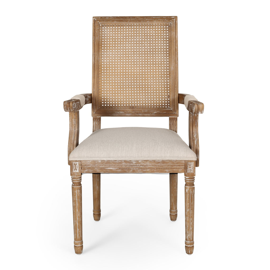 Upholstered Dining Chair with Cane Back - Beige or Light Grey