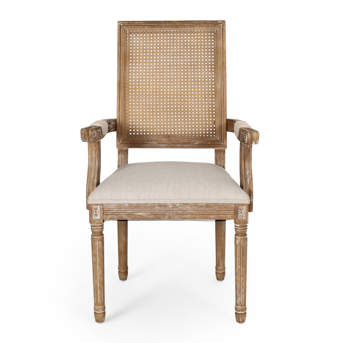 Upholstered Dining Chair with Cane Back - Beige or Light Grey