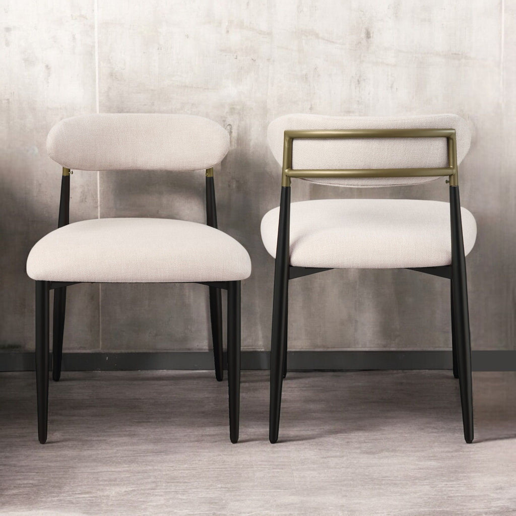 Side Chair Set with Metal Frame and Padded Armrests - Black or Beige
