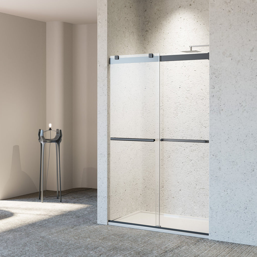 Frameless Double Sliding Soft-Close Shower Door – Matte Black
