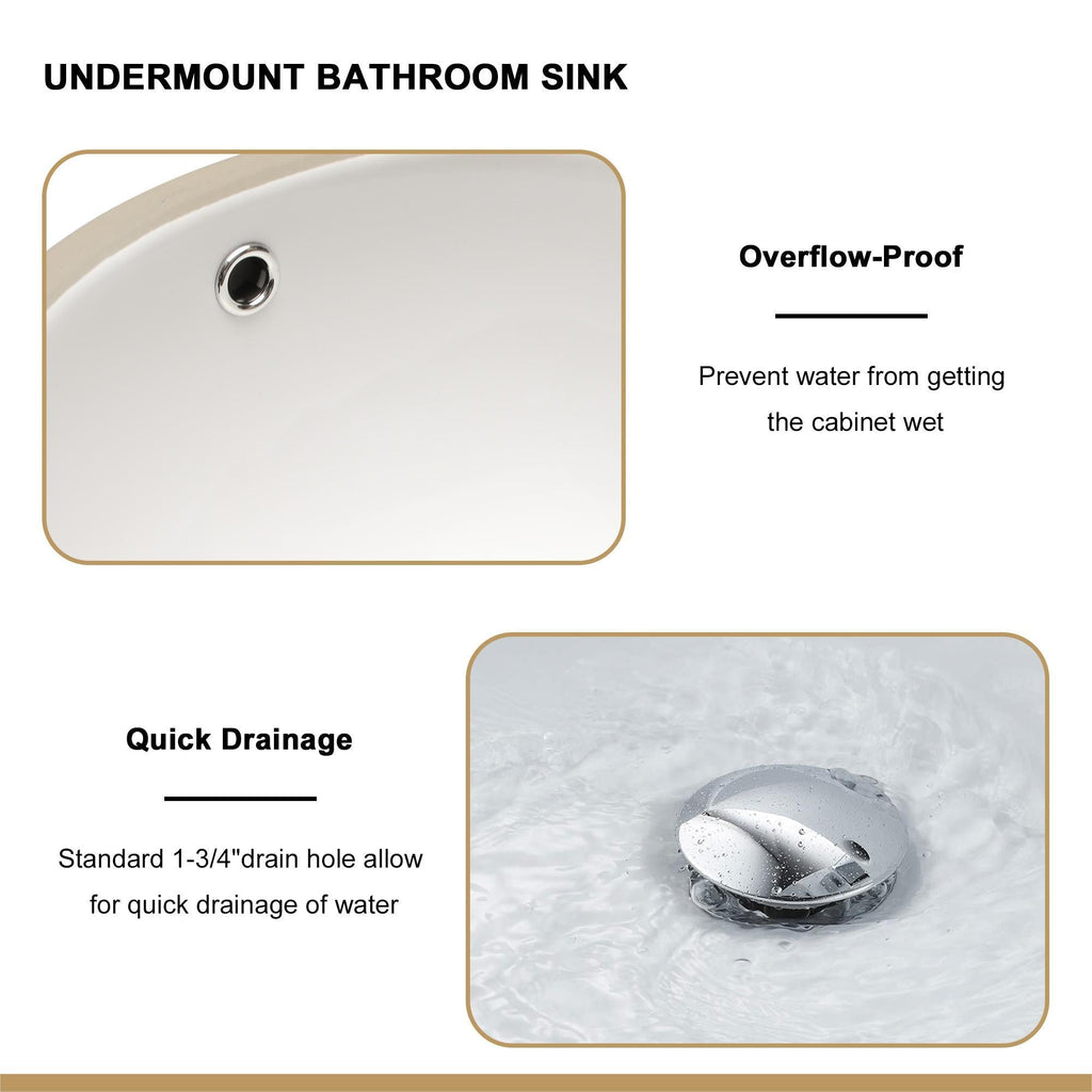 Ceramic Oval Undermount Bathroom Sink with Overflow - White