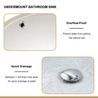 Ceramic Oval Undermount Bathroom Sink with Overflow - White