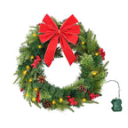 24-Inch Pre-Lit Artificial Christmas Wreath with Timer - Warm White LEDs