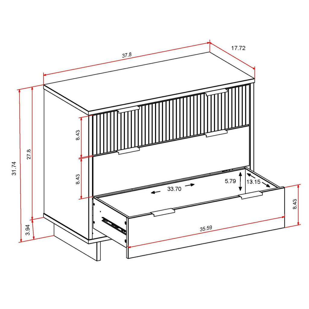 Solid Wood 3 Drawer Dresser with Ribbed Fronts - Multiple Colors