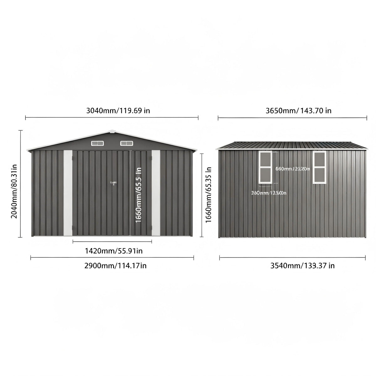 Outdoor Storage Shed with Lockable Doors - Dark Gray