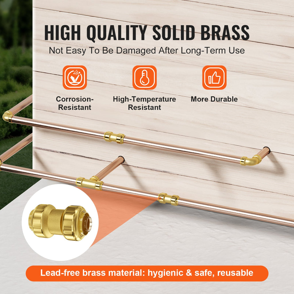 1/2" Brass Pipe Fittings Set with Push-Fit Installation - Brass