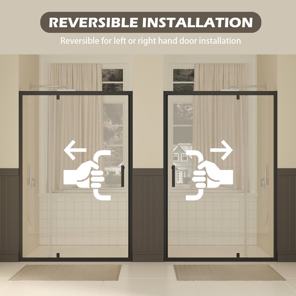 47-49" W × 72" H Pivot Shower Door with Easy-Clean Coating - Matte Black