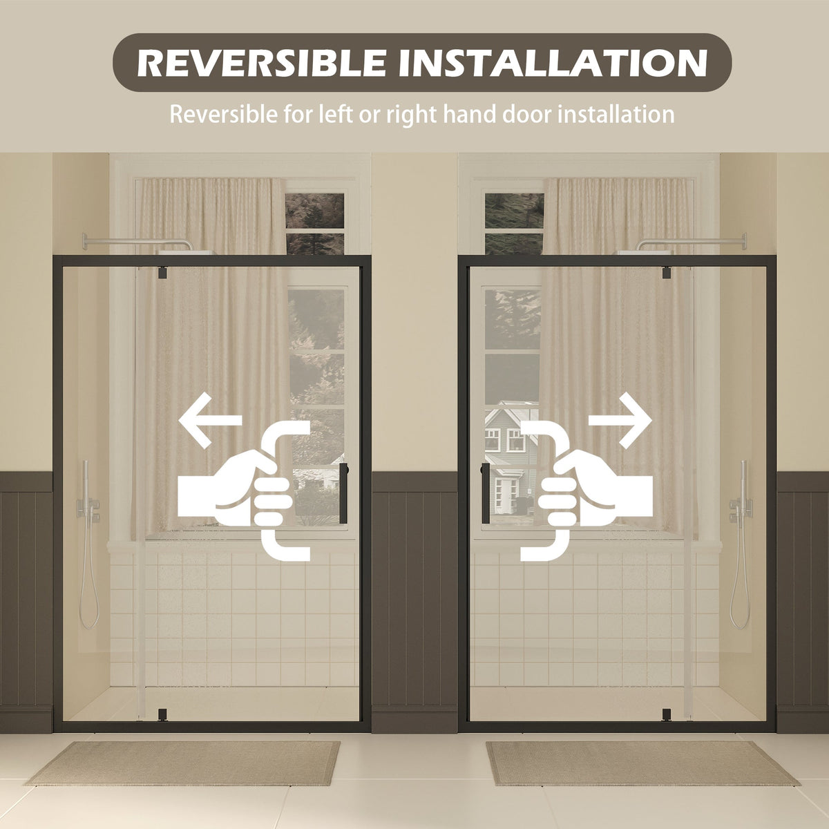 47-49" W × 72" H Pivot Shower Door with Easy-Clean Coating - Matte Black