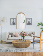 Gold Arched Floor Mirror with Wood Frame - Full Body