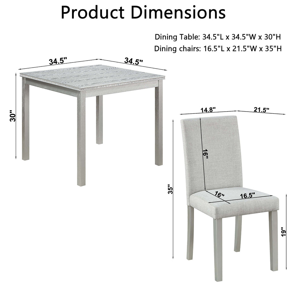Dining Table Set with Crystal Decoration and Upholstered Chairs - Gray or White